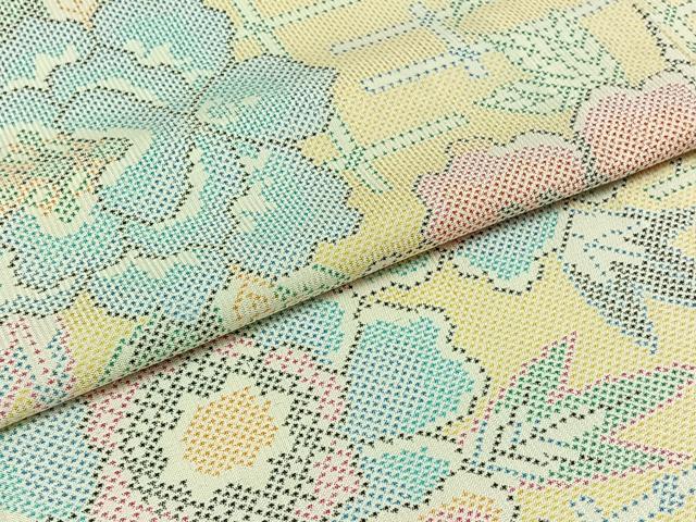 平和屋着物▽本場大島紬 単衣 7マルキ 草花文 正絹 逸品 AABB8031jh