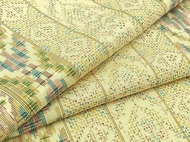 平和屋着物▽上質な紬 単衣 幾何学間道 正絹 逸品 AABB8037jh