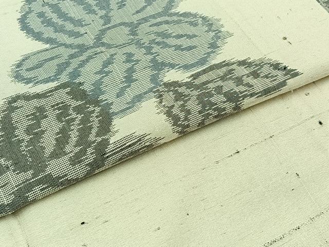 平和屋着物▽上質な紬 単衣 草花文 正絹 逸品 AABB8039jh