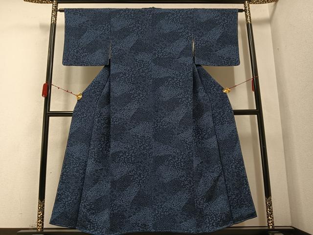 平和屋着物●本藍 型絵染 小紋 草花文 正絹 逸品 未使用 AABB8181ph