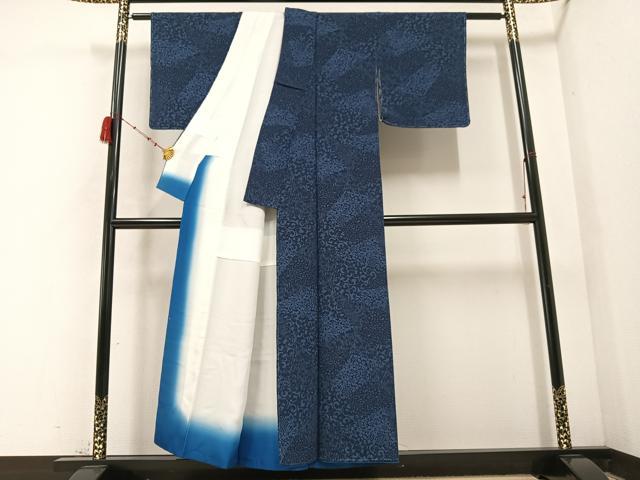平和屋着物●本藍 型絵染 小紋 草花文 正絹 逸品 未使用 AABB8181ph