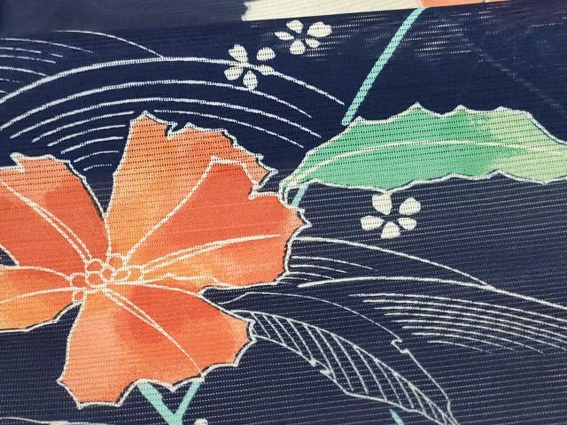 平和屋着物*夏物 小紋 絽 立波草花文 洗える着物 AABB8287jd