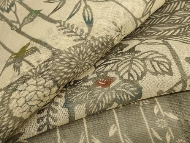 平和屋着物*夏物 絹芭蕉 訪問着 型染め 花鳥文 正絹 逸品 AABB8308jd