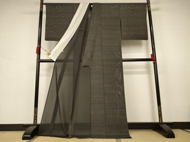 平和屋着物*夏物 小紋 絽 横段文 銀彩 ゑり善扱い ロング丈 正絹 逸品 AABB8315jd
