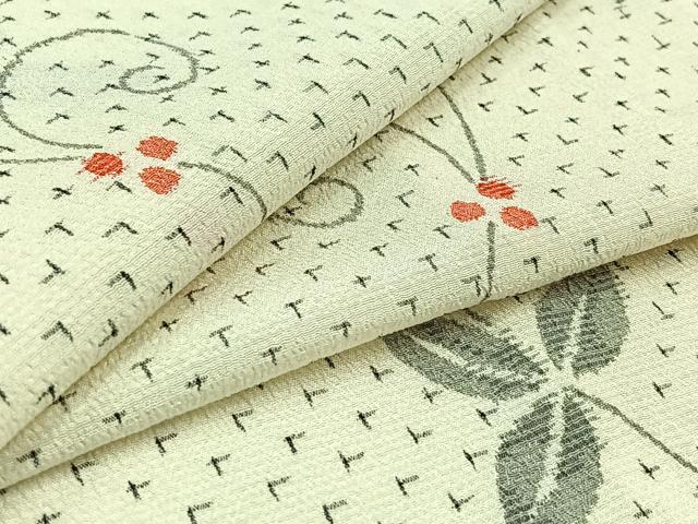 平和屋着物▽本塩沢 単衣 花唐草文 正絹 逸品 AABB8384jh