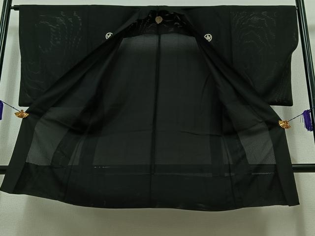 平和屋着物▽男性 黒紋付 羽織 スリーシーズン 春夏秋 塵除け 暗黒色 正絹 逸品 AABB8393jh