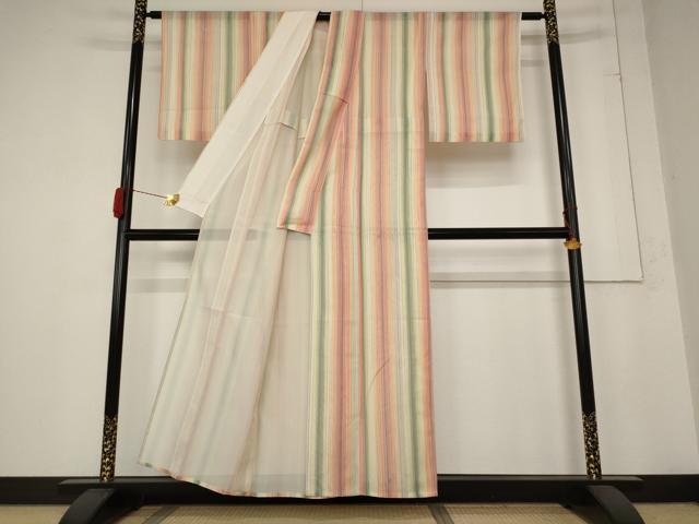 平和屋着物*夏物 小紋 紗 縞 正絹 逸品 AABB8603st