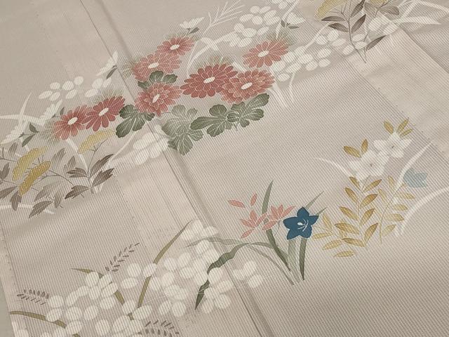 平和屋着物*夏物 訪問着 縦絽 草花文 鈴乃屋扱い 正絹 逸品 AABB8614st