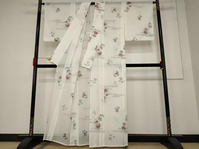 平和屋着物*夏物 小紋 絽 エ霞花丸文 金彩 洗える着物 AABB8629st
