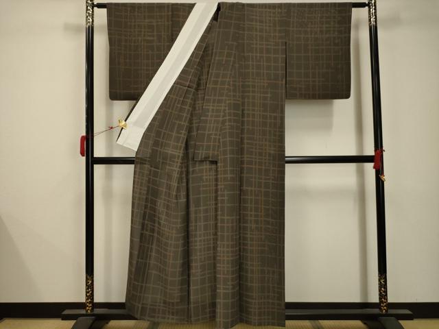 平和屋着物*夏物 小紋 絽 格子 正絹 逸品 AABB8761sx