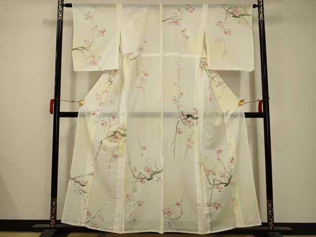 平和屋着物*夏物 小紋 絽 枝花文 暈し染め 洗える着物 AABB8786sx