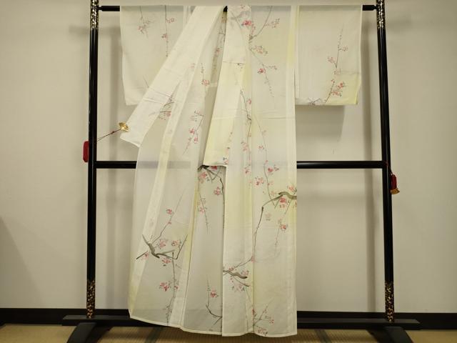 平和屋着物*夏物 小紋 絽 枝花文 暈し染め 洗える着物 AABB8786sx