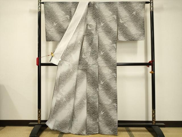 平和屋着物*夏物 小紋 絽 舞蝶文 洗える着物 AABB8788sx
