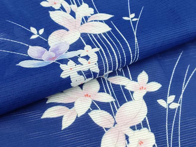 平和屋着物*夏物 小紋 絽 草花文 洗える着物 AABB8790sx