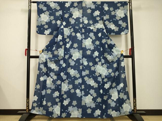 平和屋着物*夏物 小紋 絽 吹き寄せ文 洗える着物 AABB8791sx