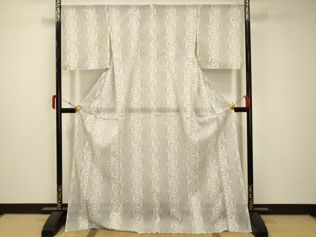 平和屋着物*夏物 小紋 紗 麻の葉文様 ロング丈 洗える着物 AABB8806sx