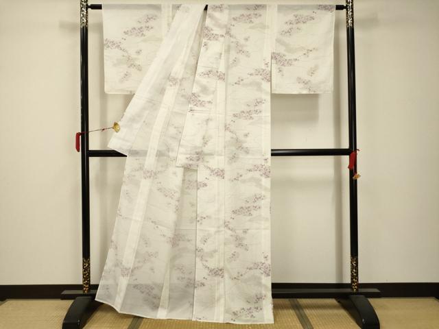 平和屋着物*夏物 小紋 絽 流水枝葉文 洗える着物 AABB8815sx