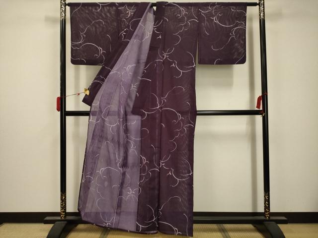 平和屋着物*夏物 小紋 絽 舞花文 洗える着物 AABB8842sx