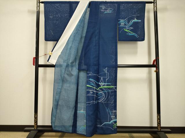 平和屋着物*夏物 訪問着 絽 幾何学文様 洗える着物 AABB8843sx