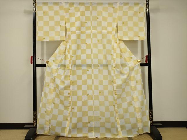 平和屋着物*夏物 小紋 紗 市松桜文 洗える着物 AABB8850sx