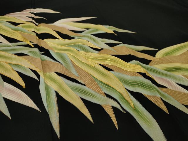 平和屋着物■豪華黒留袖 駒刺繍 笹 金彩 正絹 逸品 AABB9033nf