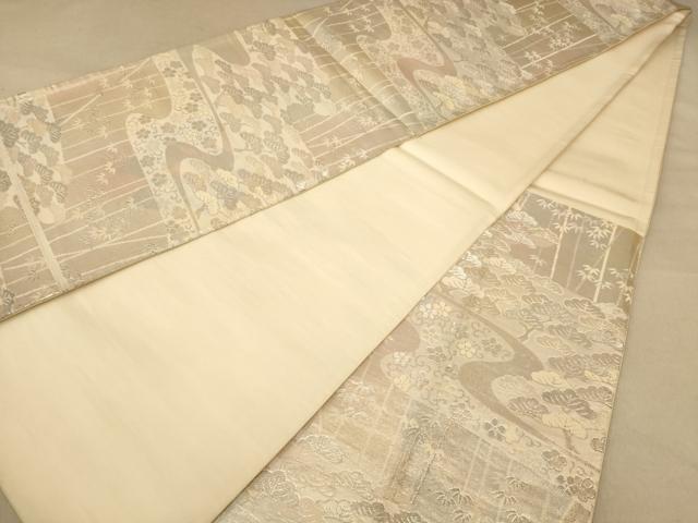 平和屋着物◎六通柄袋帯 唐織 流水花文 銀糸 正絹 逸品 AABB9043dt