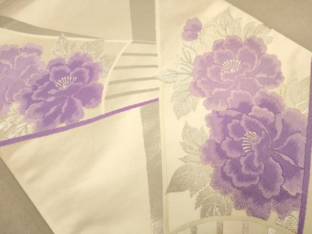 平和屋着物◎六通柄袋帯 唐織 草花文 銀糸 正絹 逸品 AABB9044dt
