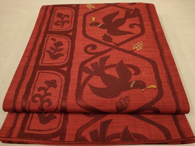 平和屋着物◎六通柄袋帯 花鳥文 正絹 逸品 AABB9046dt