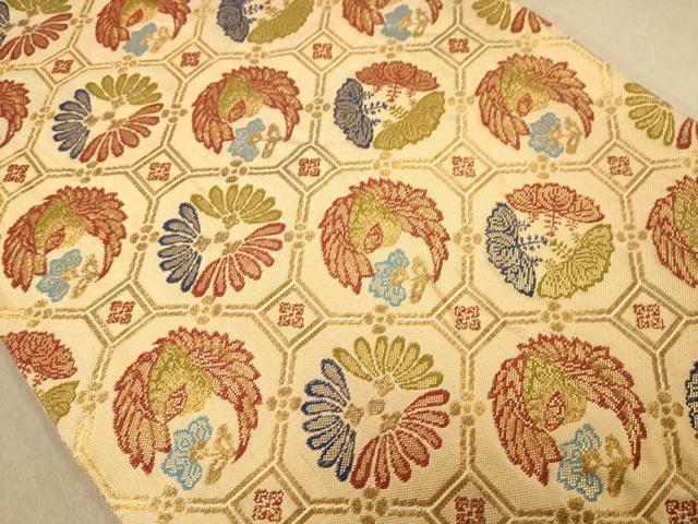平和屋着物◎佐賀錦 六通柄袋帯 花鳥文 金糸 正絹 逸品 AABB9055dt