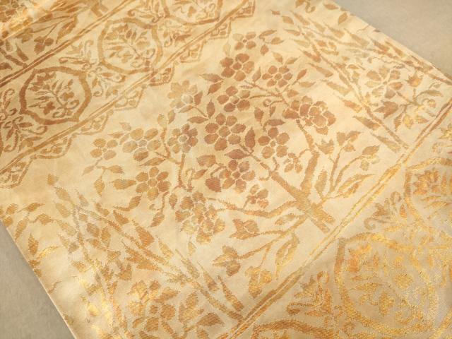 平和屋着物◎六通柄袋帯 更紗花文 金糸 正絹 逸品 AABB9058dt