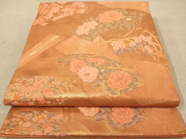 平和屋着物◎六通柄袋帯 地紙花文 金糸 正絹 逸品 AABB9059dt