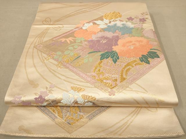 平和屋着物◎六通柄袋帯 唐織 花車文 金糸 正絹 逸品 AABB9077dt