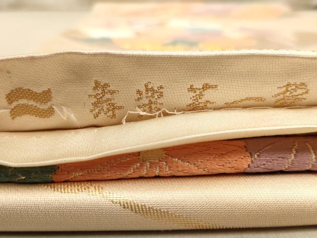 平和屋着物◎六通柄袋帯 唐織 花車文 金糸 正絹 逸品 AABB9077dt