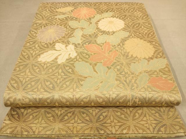 平和屋着物◎太鼓柄袋帯 草花文 金糸 正絹 逸品 AABB9107dt
