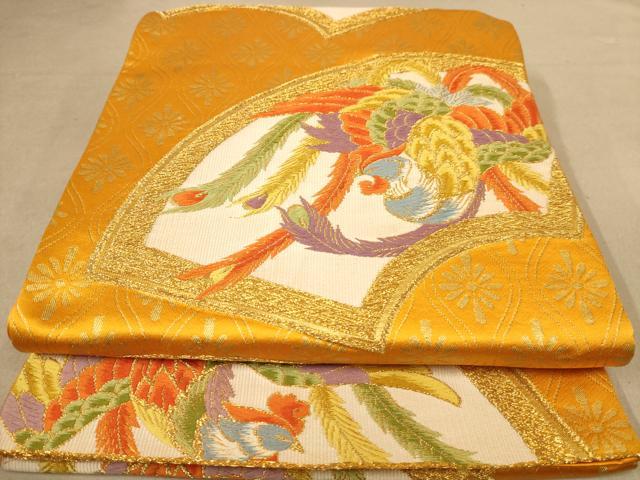 平和屋着物◎六通柄袋帯 唐織 鳳凰文 金糸 正絹 逸品 AABB9109dt
