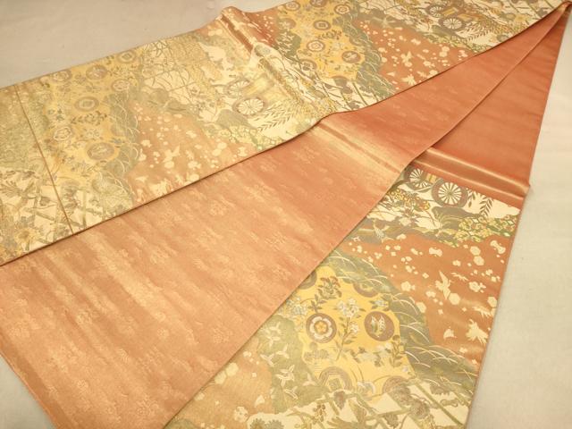 平和屋着物◎六通柄袋帯 吉祥花文 金糸 金通し地 正絹 逸品 AABB9118dt