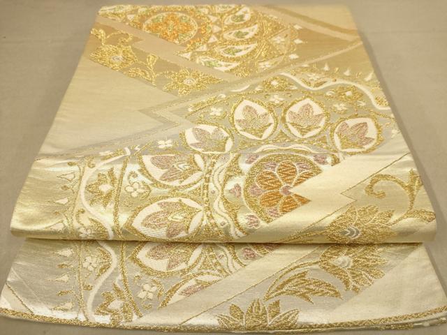 平和屋着物◎六通柄袋帯 唐織 松川菱花文 金糸 正絹 逸品 AABB9123dt