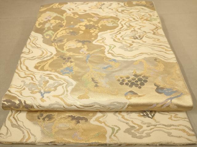 平和屋着物◎六通柄袋帯 葡萄蔦の葉文 金銀糸 正絹 逸品 AABB9132dt