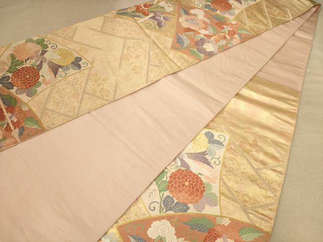 平和屋着物◎太鼓柄袋帯 唐織 花鳥文 金糸 正絹 逸品 AABB9136dt
