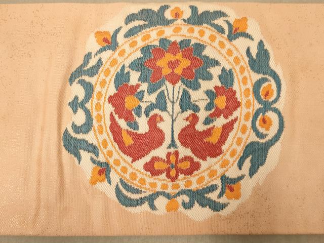 平和屋着物◎九寸名古屋帯 花鳥文 金糸 正絹 逸品 AABB9148dt