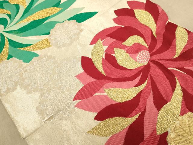 平和屋着物◎六通柄袋帯 唐織 草花文 金銀糸 正絹 逸品 AABB9156dt