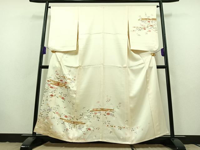平和屋着物▽訪問着 単衣 草花文 金彩 正絹 逸品 AABB9201jh