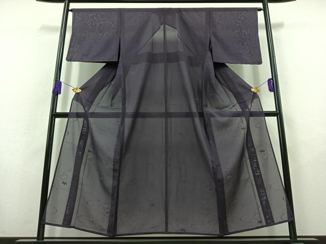 平和屋着物*夏物 色無地 絽 流水地紋 深紫色 正絹 逸品 AABB9202jh