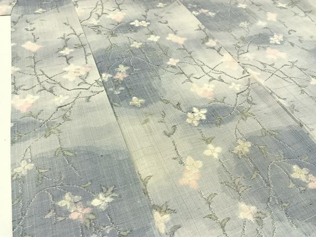 平和屋着物▽上質な紬 単衣 枝花文 正絹 逸品 AABB9207jh