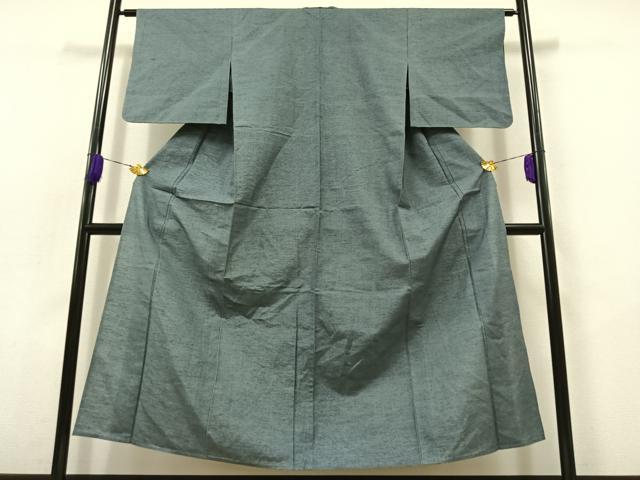 平和屋着物▽上質な紬 単衣 藍鼠色 正絹 逸品 AABB9224jh