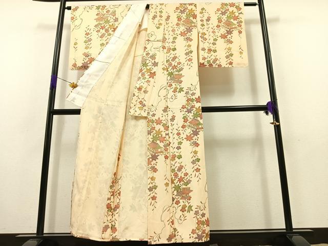 平和屋着物▽上質な小紋 単衣 風景花文 金銀彩 正絹 逸品 AABB9226jh