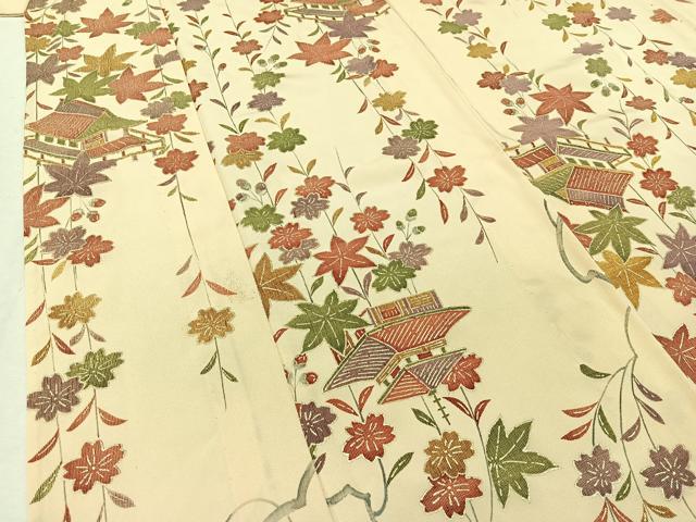 平和屋着物▽上質な小紋 単衣 風景花文 金銀彩 正絹 逸品 AABB9226jh
