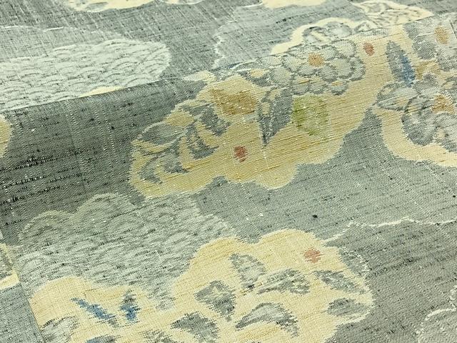 平和屋着物▽上質な紬 単衣 雲取り花文 正絹 逸品 AABB9228jh