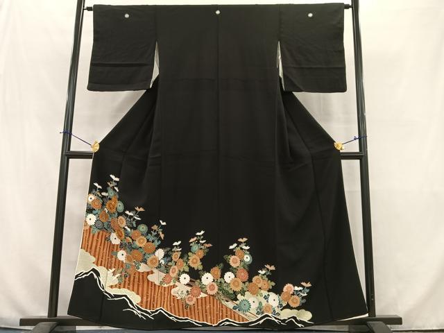 平和屋着物■豪華黒留袖 駒刺繍 草花文 金彩 正絹 逸品 AABB9319oa