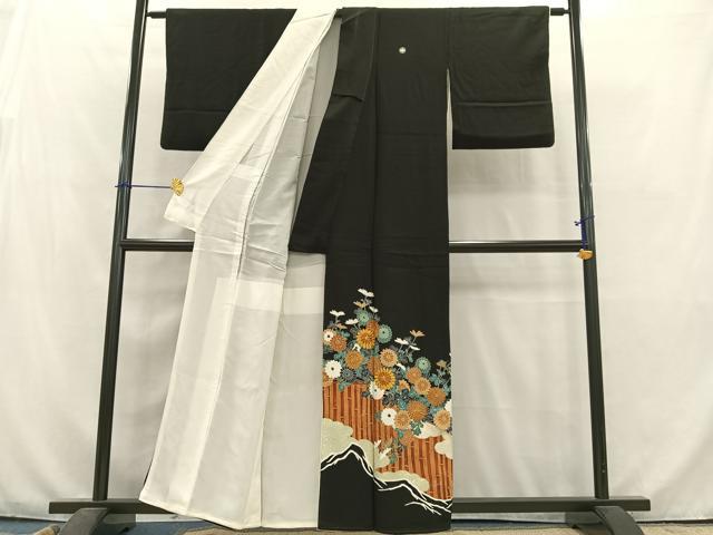 平和屋着物■豪華黒留袖 駒刺繍 草花文 金彩 正絹 逸品 AABB9319oa